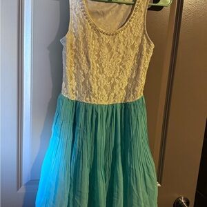 Lina Cream Lace Top with Aqua Pleated Chiffon Skirt Girls Dress